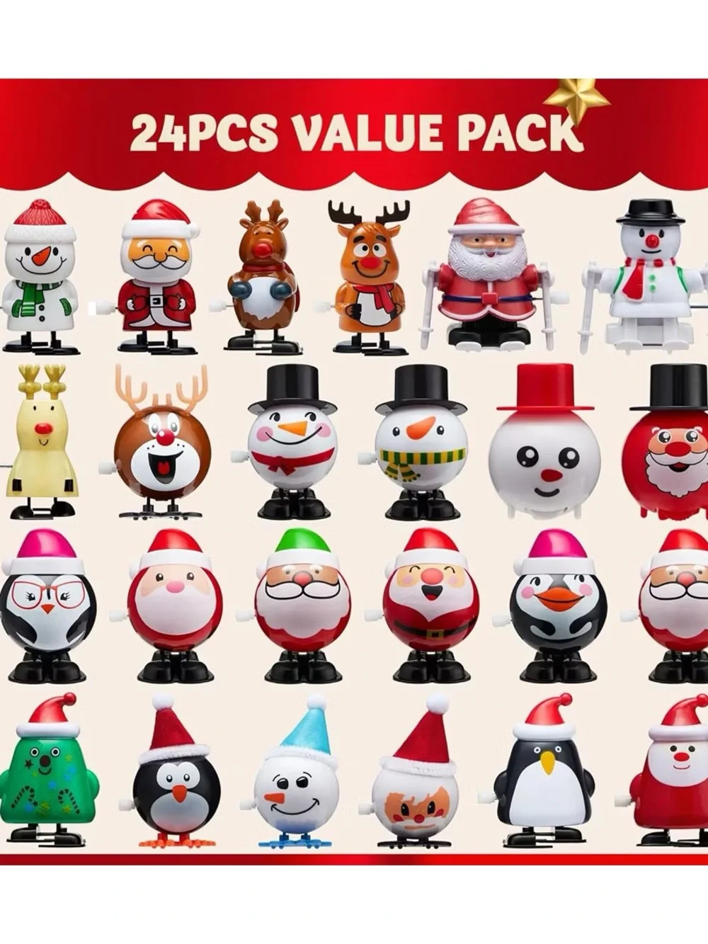 Holiday Wind-Up Toys Value Pack - Assorted Red, White, Black Characters
